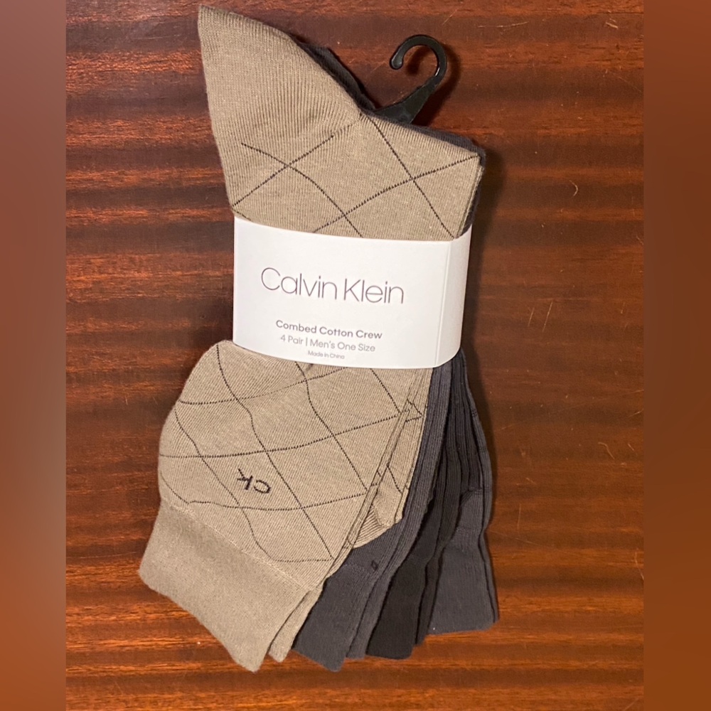 Calvin Klein Combed Cotton Crew Socks Mixed Pattern Socks 4 Pack 10-13 Mens